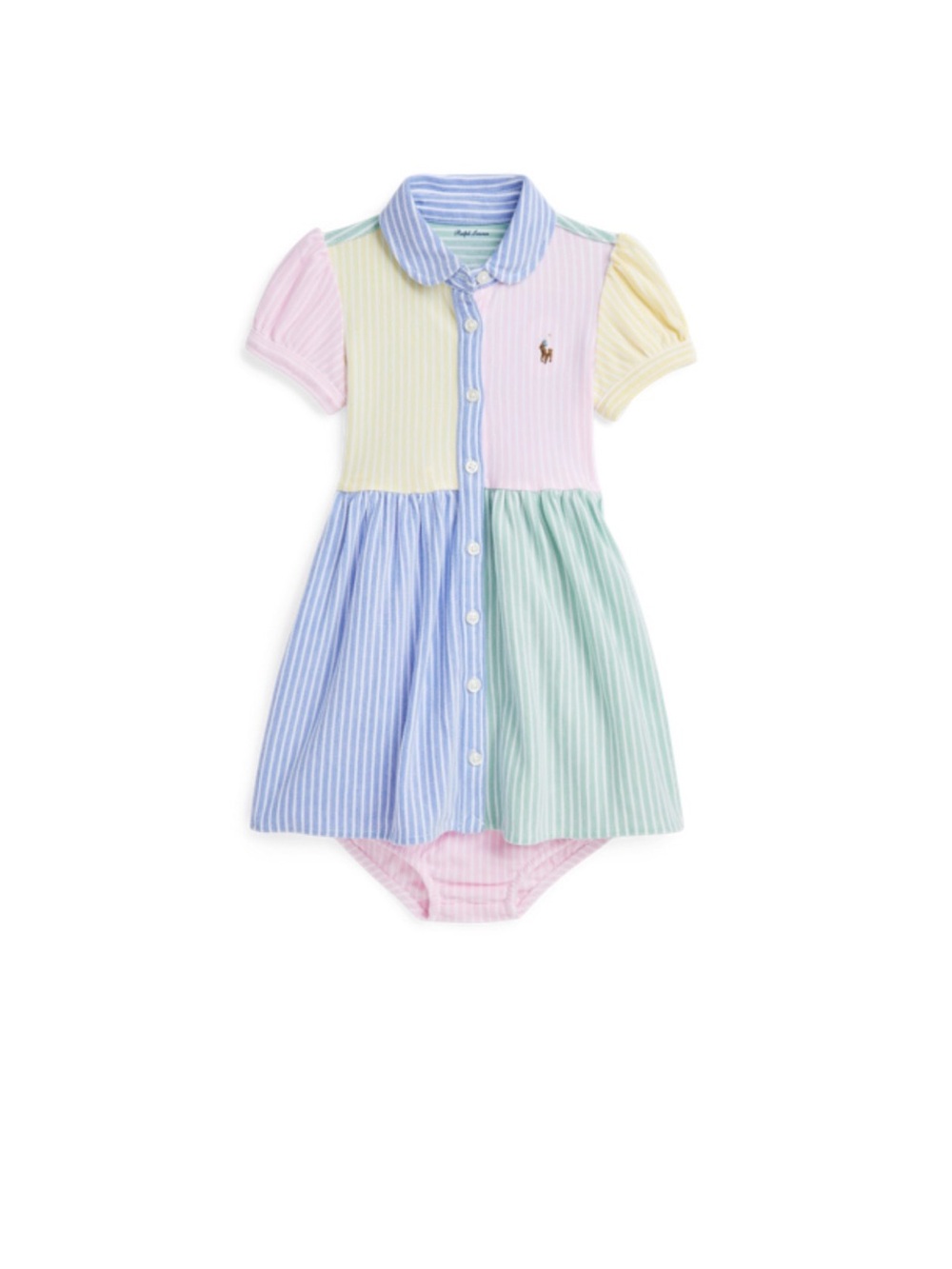 Ralph Lauren Pastel Patchwork Polo Dress with Embroidered Pony and Bloomers